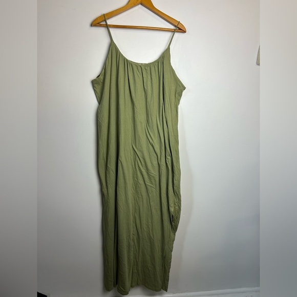 Synergy Maxi Dress Women L 100% Organic Cotton Elegant Green Slip Sleeveless - Picture 2 of 12